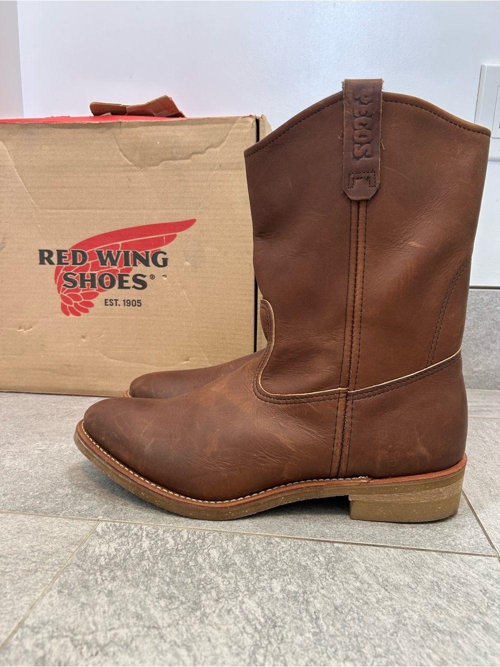 Red Wing Shoes Men's Brown Leather Pull-On Work Boots Pecos size 14 D